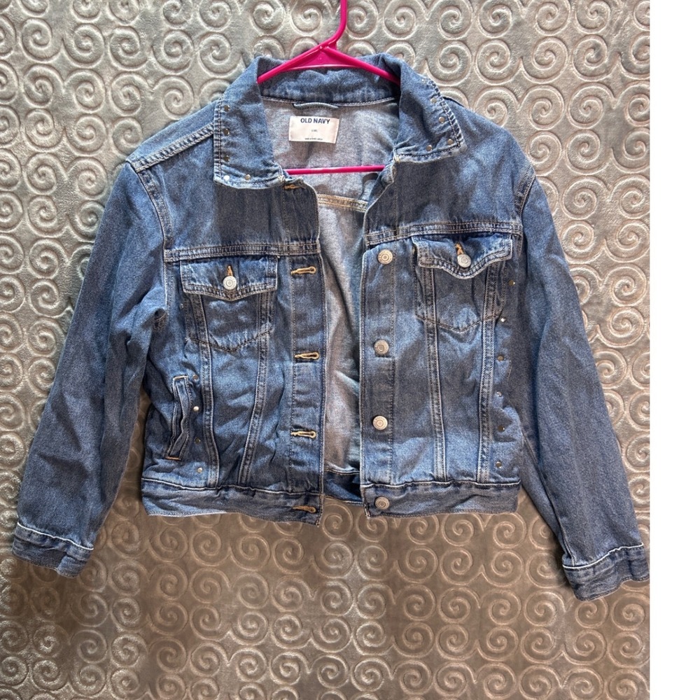 Kids Old Navy Denim Jacket Size 10 Light Wash Studded Embellished‎ Trucker